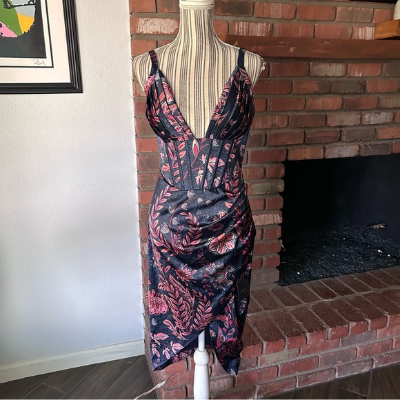 Averie Halley Draped Midi Dress in Flowery Print Cobalt Blue Sz XS - Picture 3 of 10